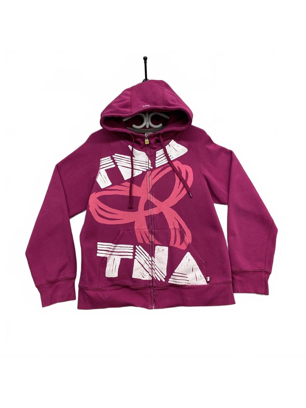 VTG TNA Aritzia Magenta Full Zip Hoodie XL Large Graphic Back Logo Made China